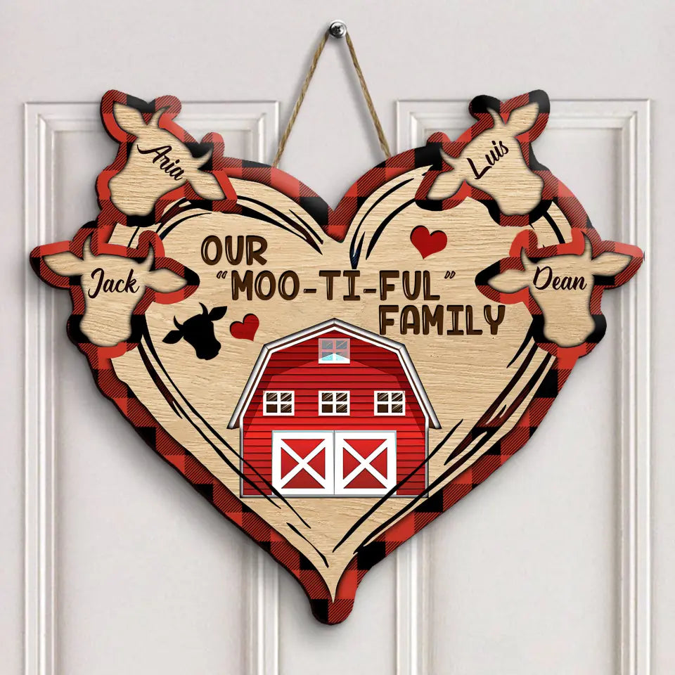 Our Moo-Ti-Ful Family - Personalized Custom Door Sign - Christmas Gift For Family, Family Members