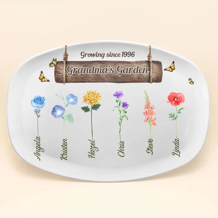 Family Grandma Garden - Personalized Custom Platter - Christmas Gift For Grandma, Family Members