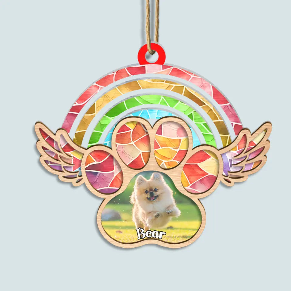 Rainbow Bridge Paw Print Dog Cat Pet Memorial - Personalized Custom Suncatcher Layer Mix Ornament - Memorial Gift For Dog Dad, Dog Mom, Cat Dad, Cat Mom