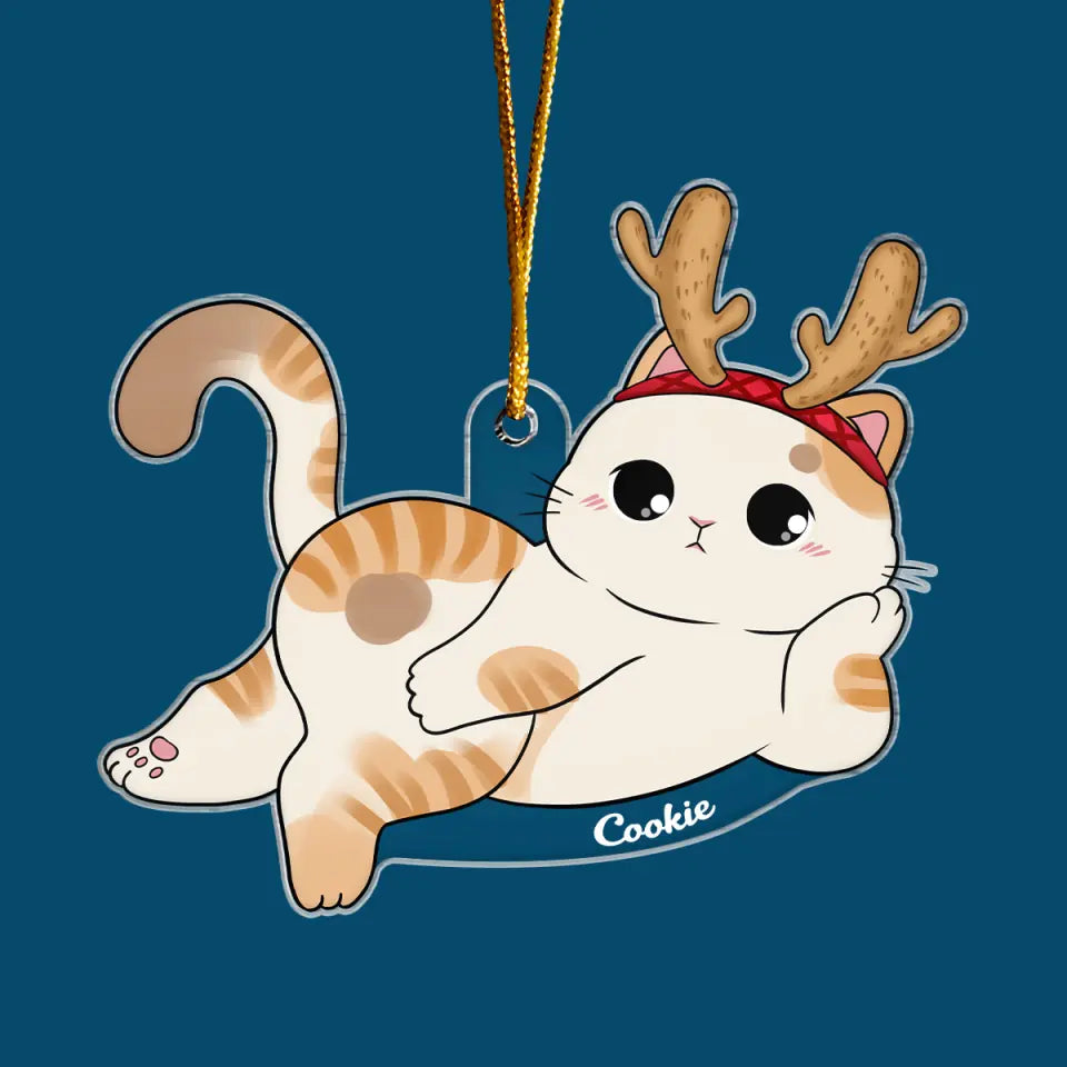 Lying Christmas Cat- Personalized Custom Mica Ornament - Christmas Gif