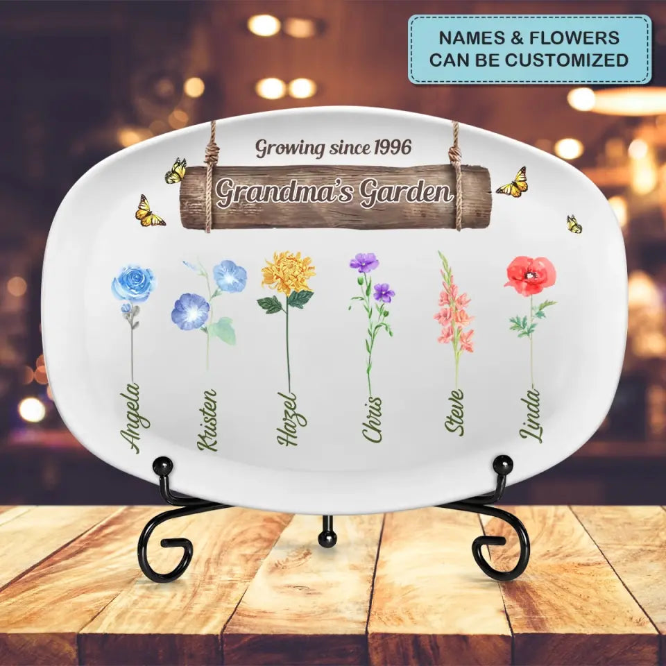Family Grandma Garden - Personalized Custom Platter - Christmas Gift For Grandma, Family Members