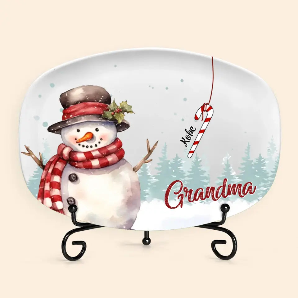 Nana Snowmans - Personalized Custom Platter - Christmas Gift For Grandma, Family Members