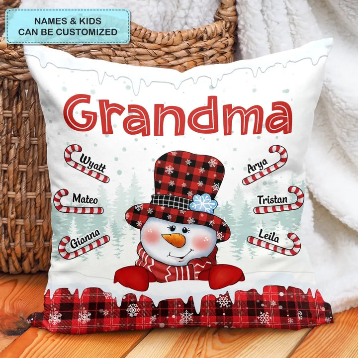 Snowman Candy Cane - Personalized Custom Pillow Case - Mother's Day, Christmas Gift For Grandma, Mom, Family Members