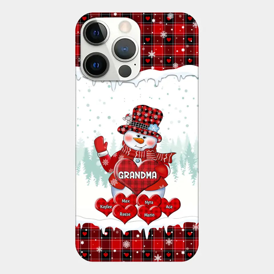 Colorful Christmas Snowman Grandma Mom Little Heart Kids - Personalized Custom Phone Case - Christmas Gift For Grandma, Mom, Family Members