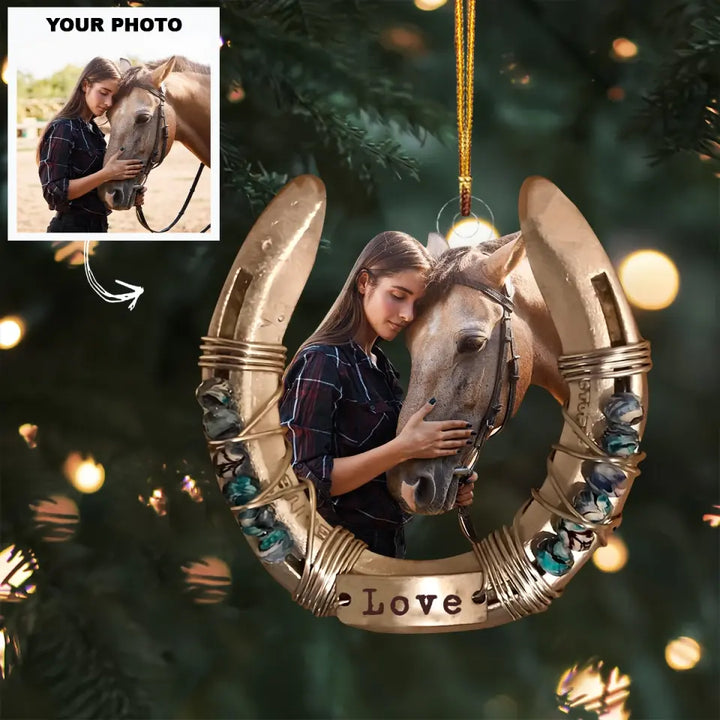 I Love You To The Moon And Back - Personalized Custom Photo Mica Ornament - Christmas Gift For Horse Lover, Family Members AGCDM035