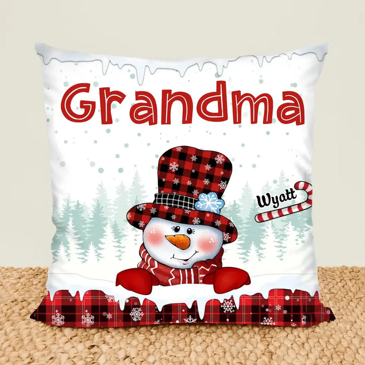 Snowman Candy Cane - Personalized Custom Pillow Case - Mother's Day, Christmas Gift For Grandma, Mom, Family Members