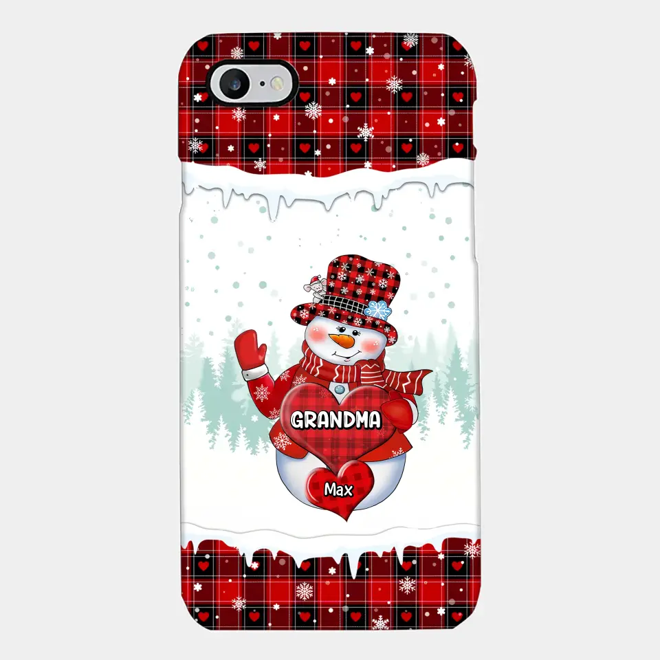 Colorful Christmas Snowman Grandma Mom Little Heart Kids - Personalized Custom Phone Case - Christmas Gift For Grandma, Mom, Family Members