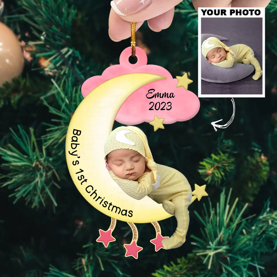 Baby's 1st Christmas - Personalized Custom Photo Mica Ornament - Christmas Gift For Baby, Family Members AGCHD045