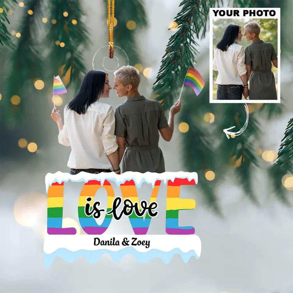 Love Is Love - Personalized Custom Photo Mica Ornament - Christmas, Pride Month, LGBT, Anniversary Gift For Couple AGCHT009