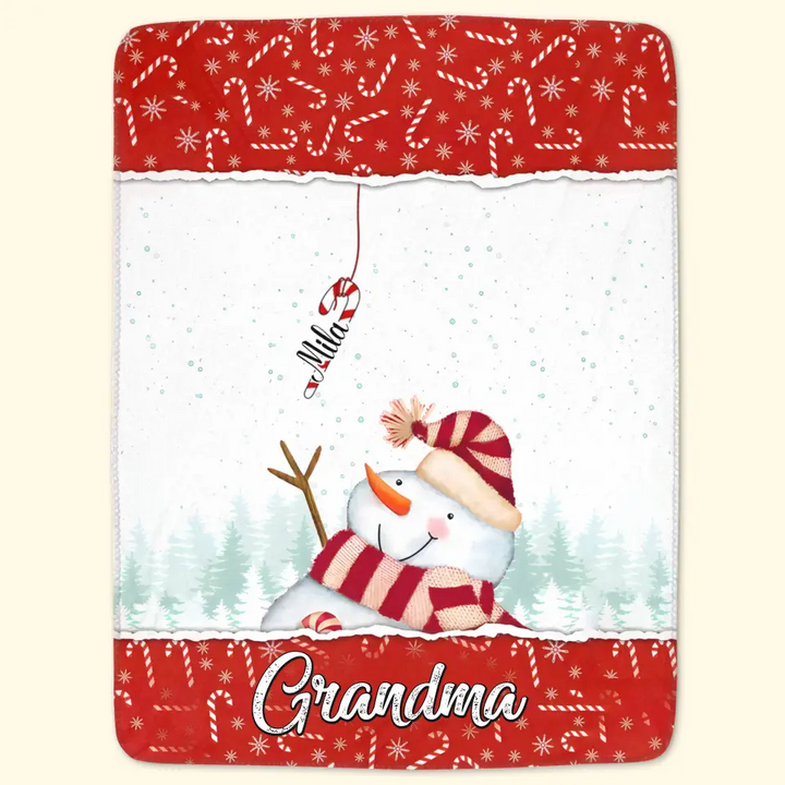 Cute Laughing Snowman Grandma Mom Sweatheart Kids - Personalized Custom Blanket - Mother's Day, Christmas Gift For Grandma, Mom, Family Members