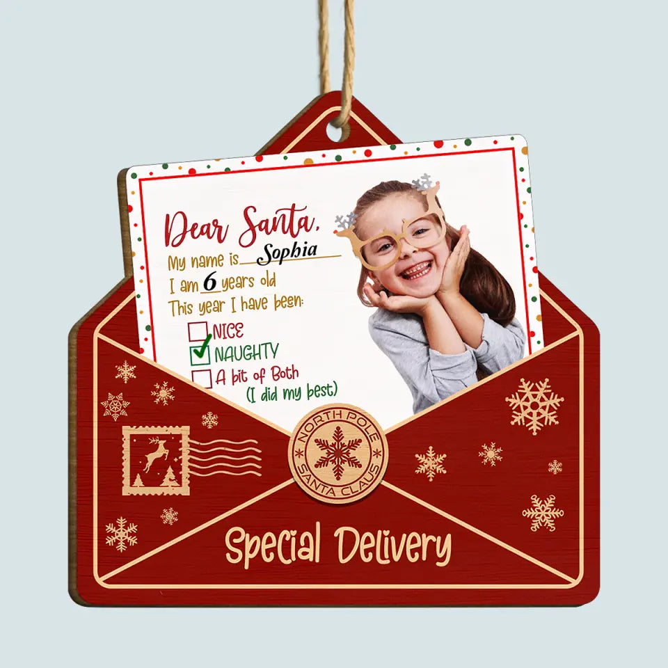 Dear Santa Kid Letter - Personalized Custom Wood Ornament - Christmas Gift For Kids, Family Members AGCDM039