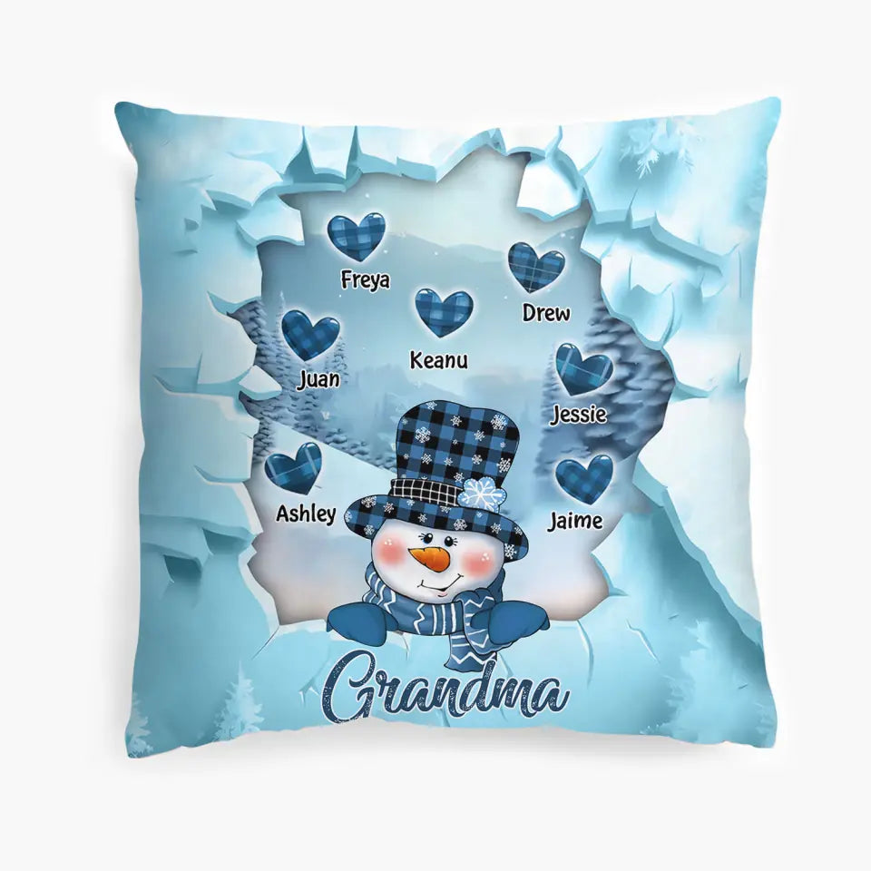 Snowman Grandma Mom Crack Pattern Heart Kids - Personalized Custom Pillow Case - Mother's Day, Christmas Gift For Grandma, Mom, Family Members