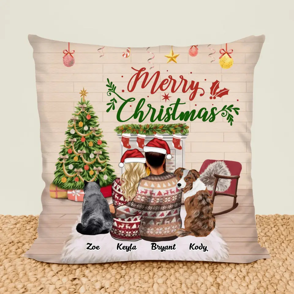 Merry Christmas Family With Pets - Personalized Custom Pillow Case - Christmas Gift For Family, Family Members