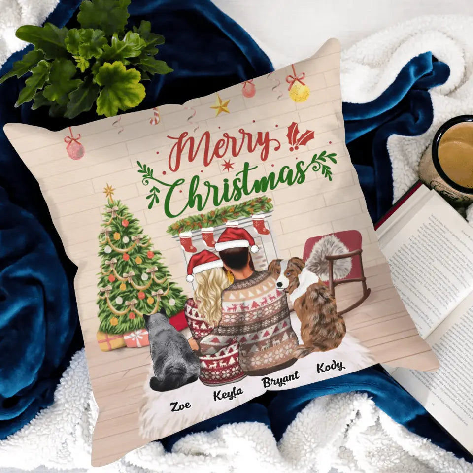 Merry Christmas Family With Pets - Personalized Custom Pillow Case - Christmas Gift For Family, Family Members