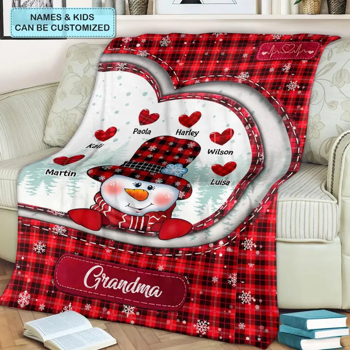 Merry Christmas Grandma Mom Snowman - Personalized Custom Blanket - Mother's Day, Christmas Gift For Grandma, Mom, Family Members