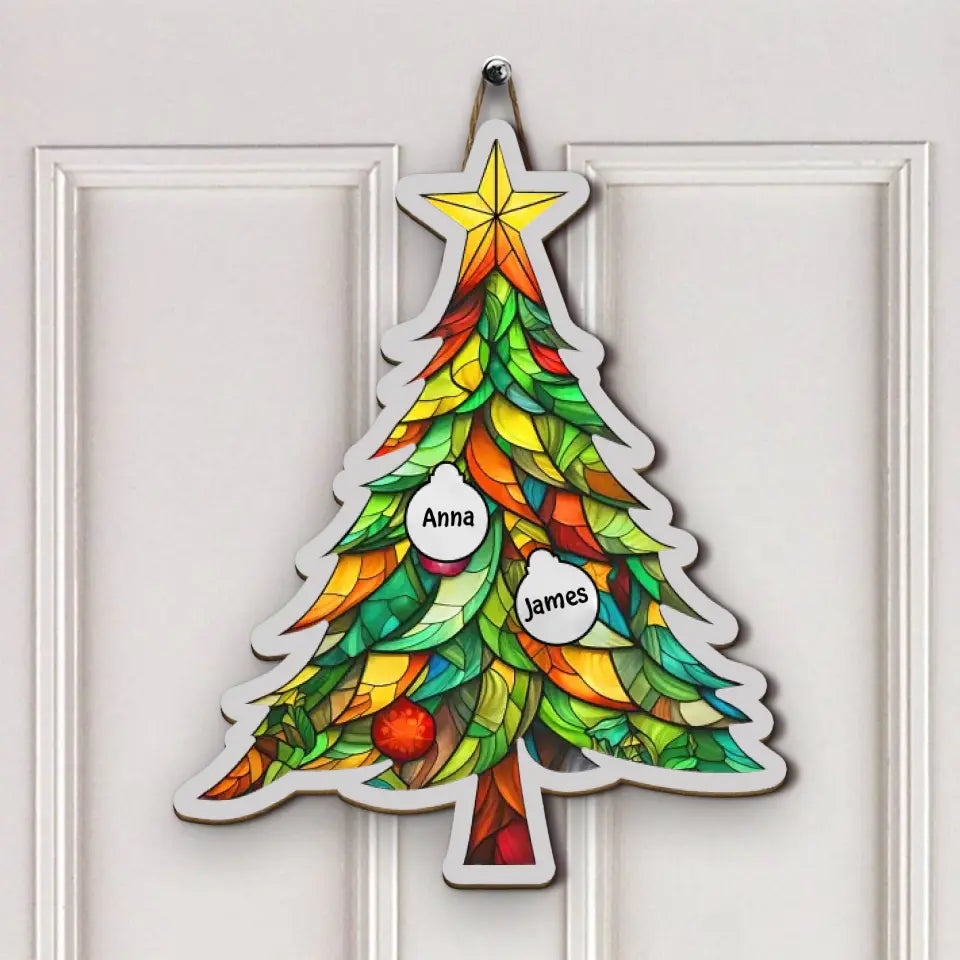 Christmas Tree - Personalized Custom 2-Layer Door Sign - Christmas Gift For Family, Family Members
