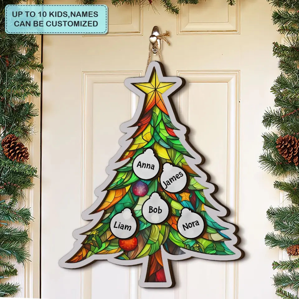 Christmas Tree - Personalized Custom 2-Layer Door Sign - Christmas Gift For Family, Family Members