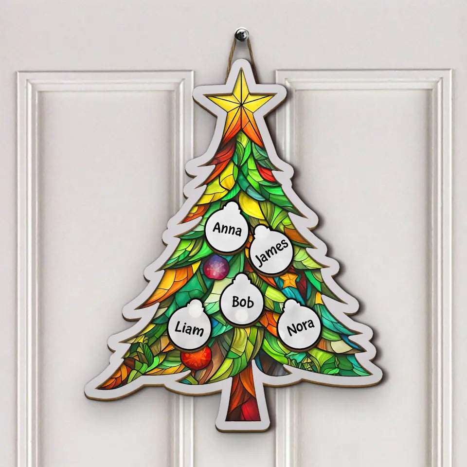 Christmas Tree - Personalized Custom 2-Layer Door Sign - Christmas Gift For Family, Family Members