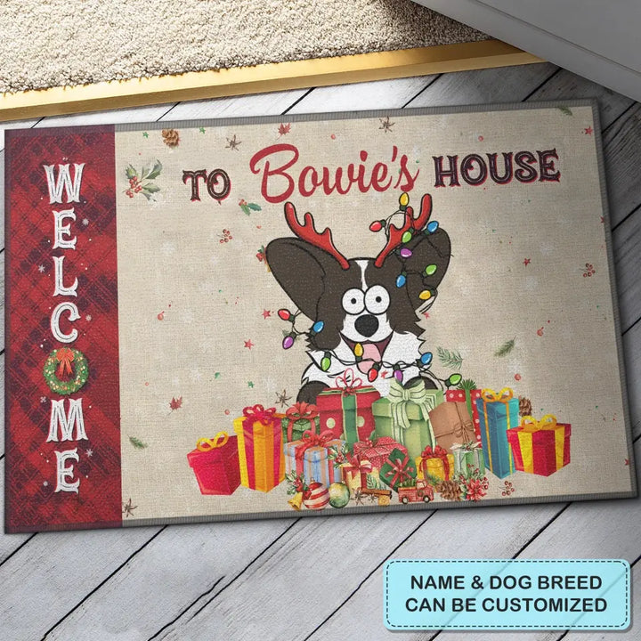 Welcome To Our House Christmas - Personalized Custom Doormat - Christmas Gift For Dog Mom, Dog Dad, Dog Lover, Dog Owner