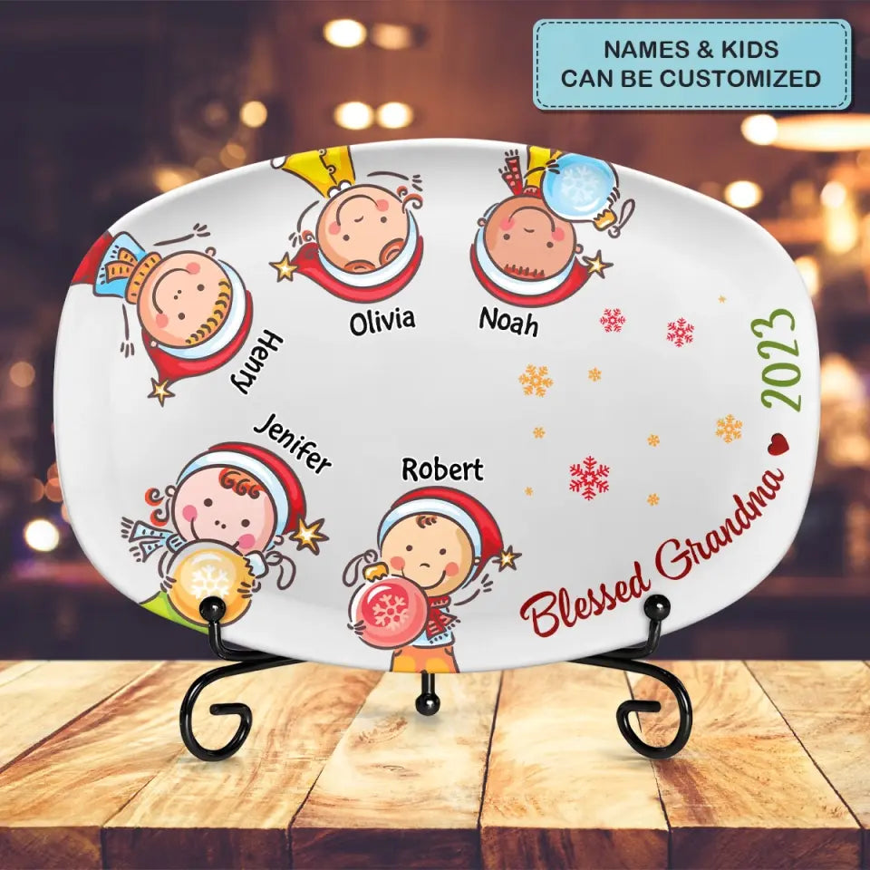 Best Grandma Ever - Personalized Custom Platter - Christmas Gift For Grandma, Family Members