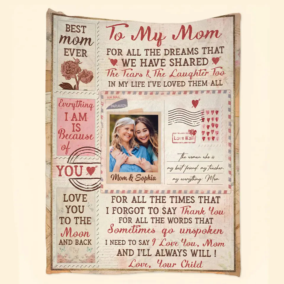 To My Mom - Personalized Custom Blanket - Christmas Gift For Mom, Family Members
