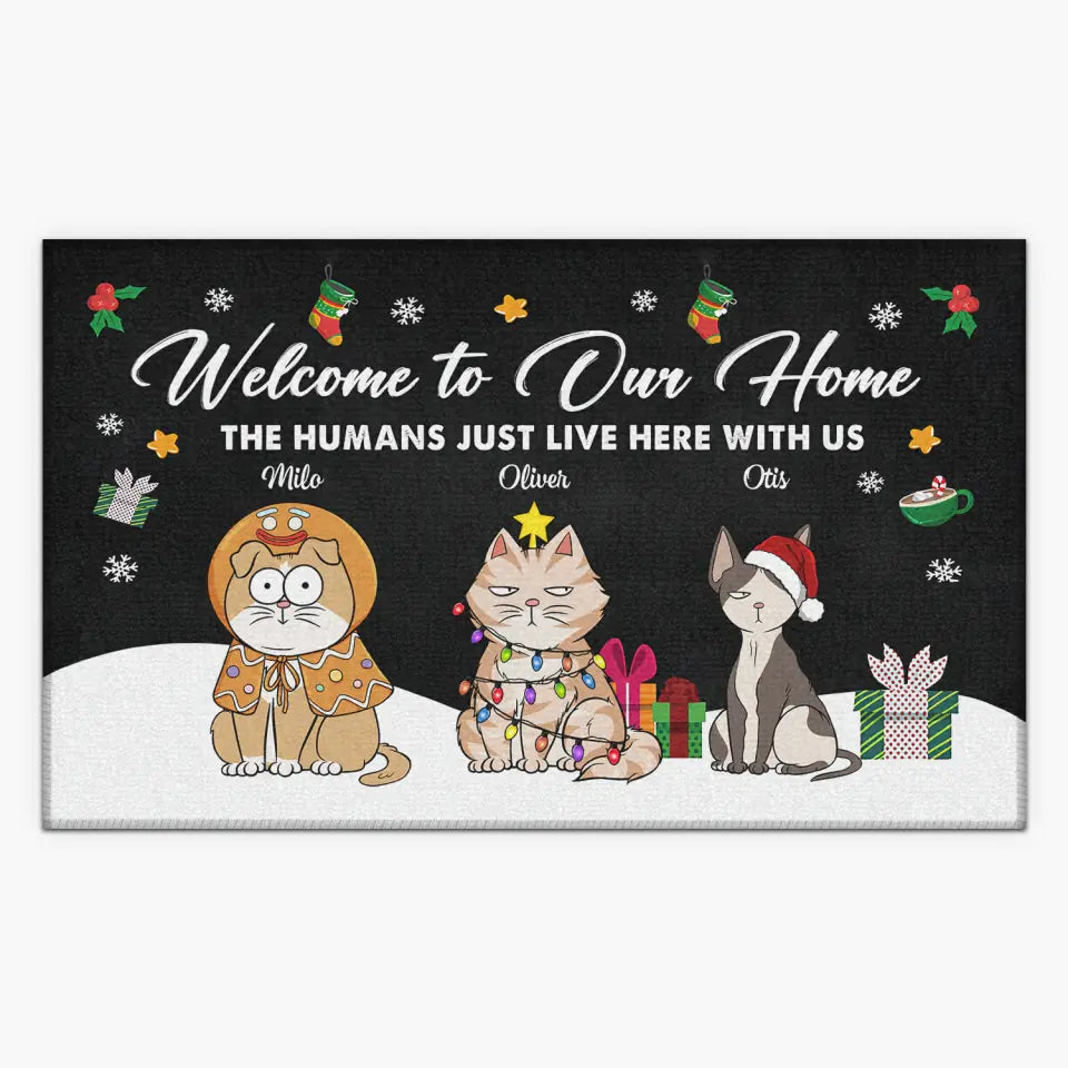 The Humans Just Live Here With Us - Personalized Custom Doormat - Chrismast Gift For Cat Mom, Cat Dad, Cat Lover, Cat Owner