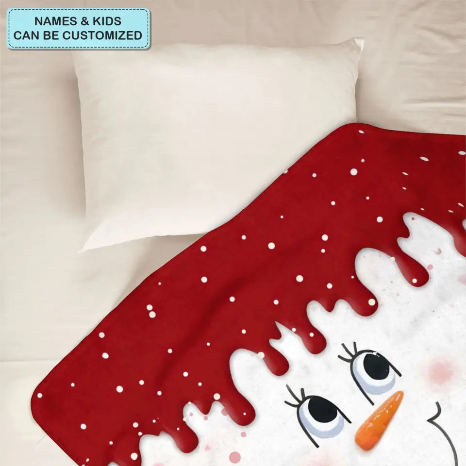 Cute Snowmy Grandma Mom Little Heart Kids - Personalized Custom Blanket - Mother's Day, Christmas Gift For Grandma, Mom, Family Members