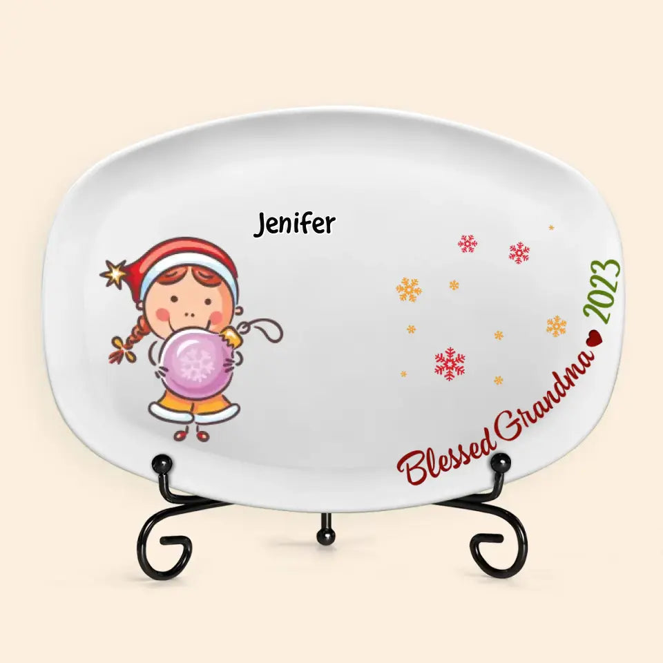 Best Grandma Ever - Personalized Custom Platter - Christmas Gift For Grandma, Family Members