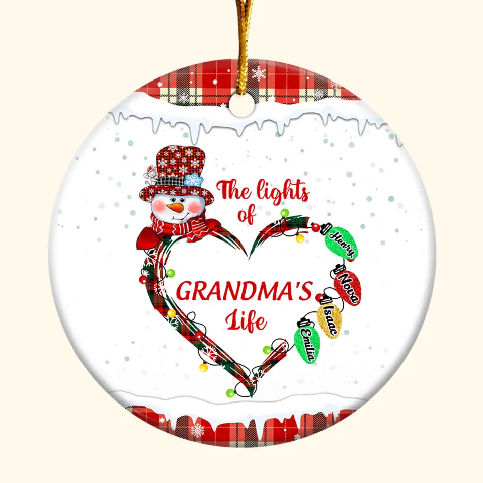 The Light Of Grandma's Life - Personalized Custom Ceramic Ornament - Christmas Gift For Grandma, Mom, Family Members