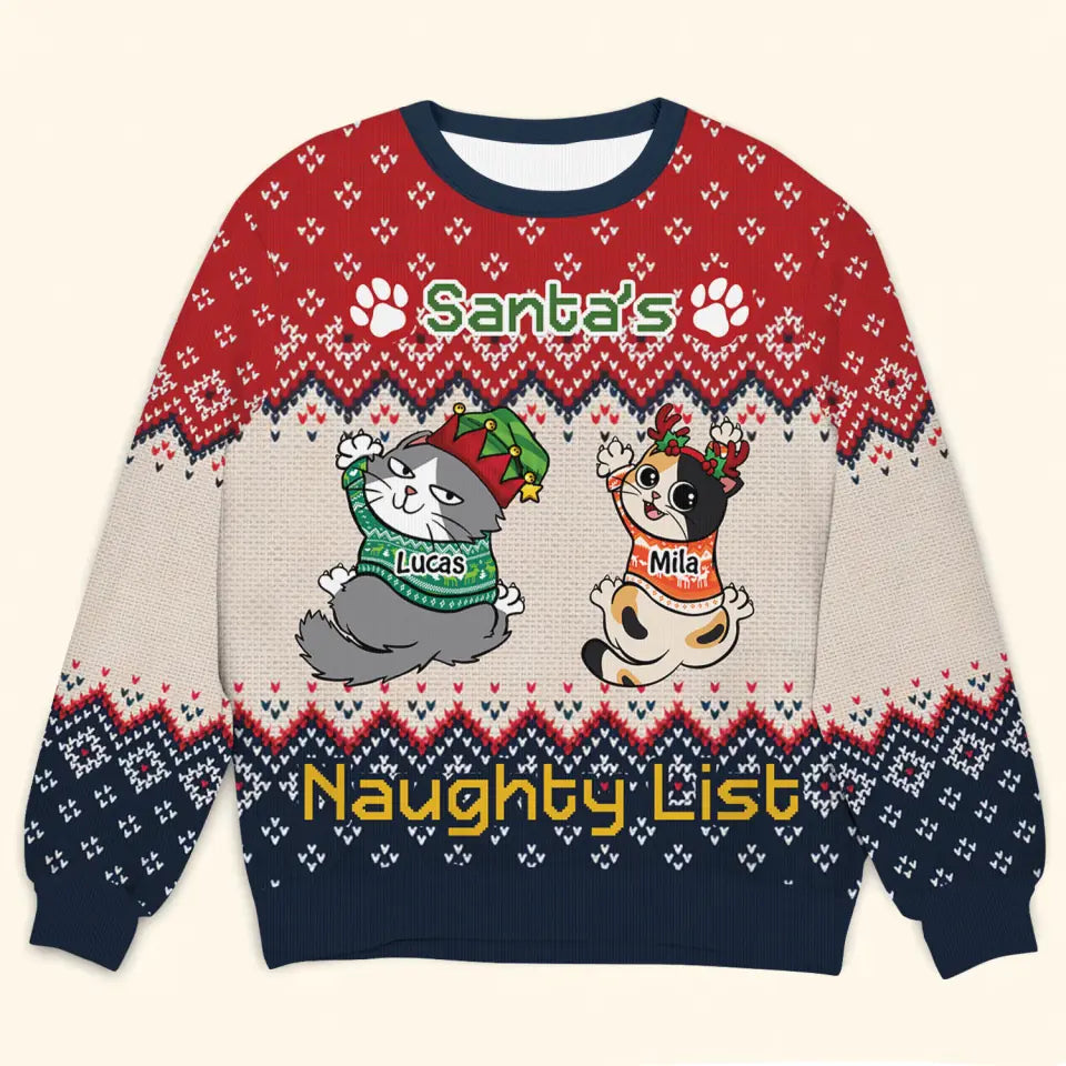 Santa's Naughty List - Personalized Custom Ugly Sweater - Christmas Gift For Cat Lovers, Cat Owners, Cat Mom, Cat Dad
