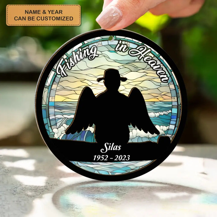 Fishing In Heaven - Personalized Custom Suncatcher Layer Mix Ornament - Memorial Gift For Fishing , Family Members