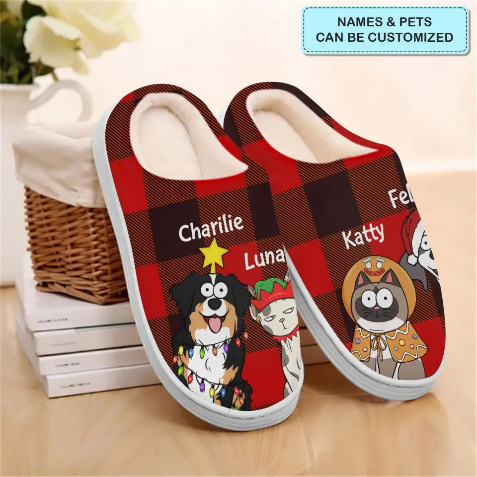 Pet Christmas - Personalized Custom Slippers - ChristmasGift For Pet Mom, Pet Dad, Pet Lover, Pet Owner