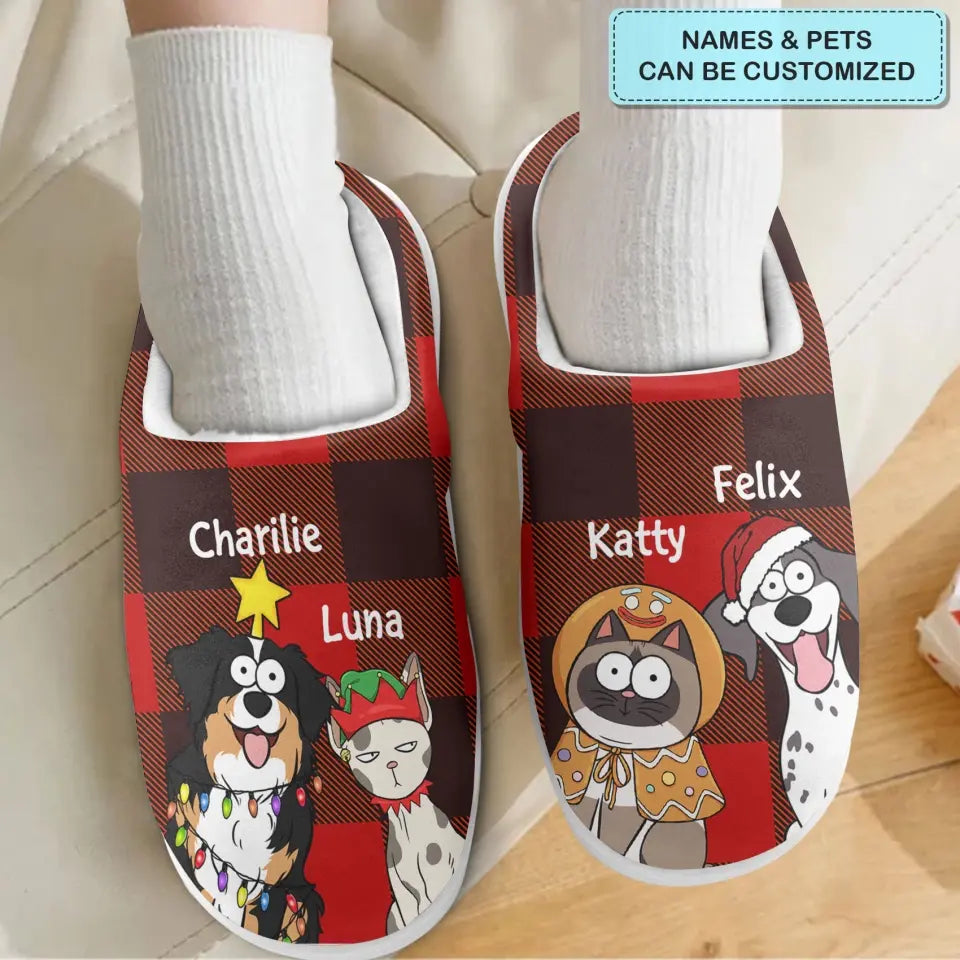Pet Christmas - Personalized Custom Slippers - ChristmasGift For Pet Mom, Pet Dad, Pet Lover, Pet Owner