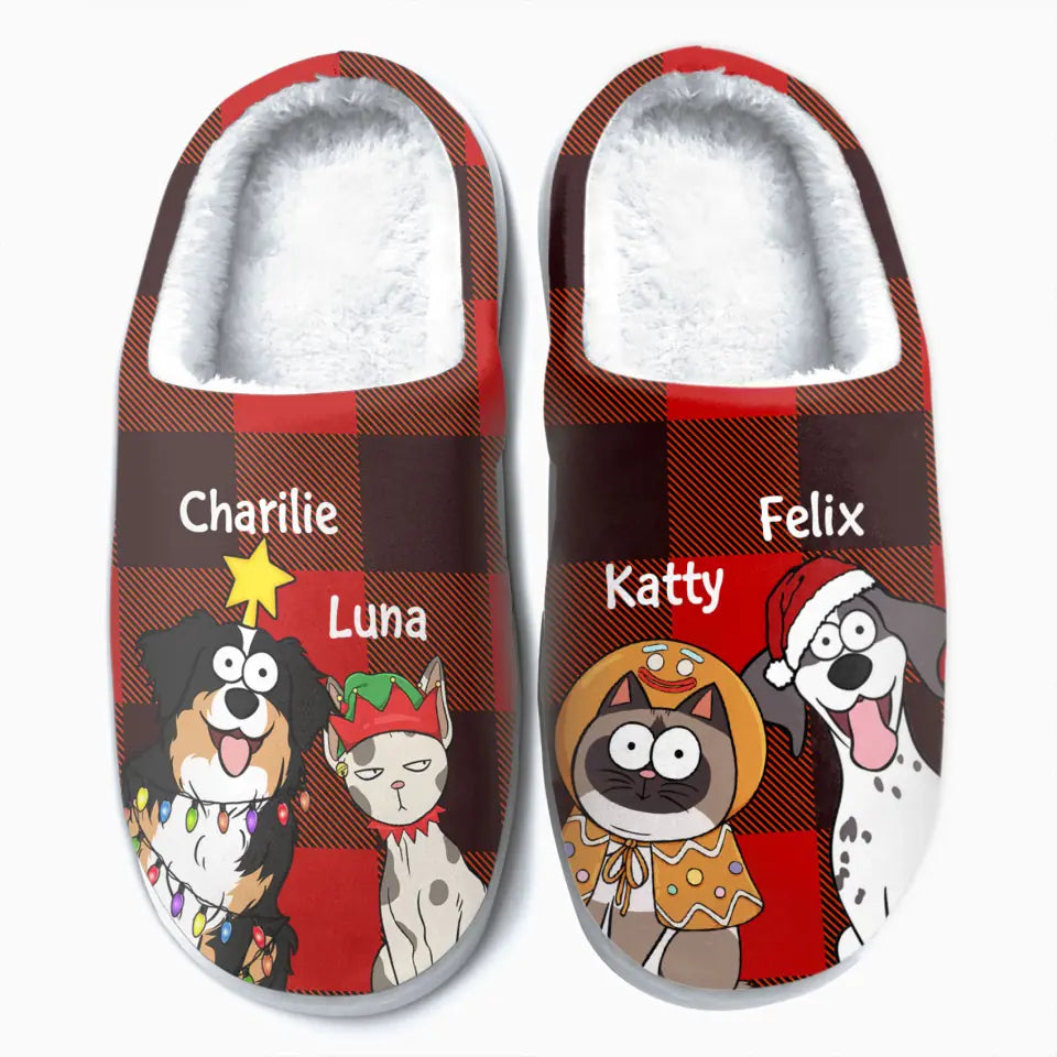 Pet Christmas - Personalized Custom Slippers - ChristmasGift For Pet Mom, Pet Dad, Pet Lover, Pet Owner
