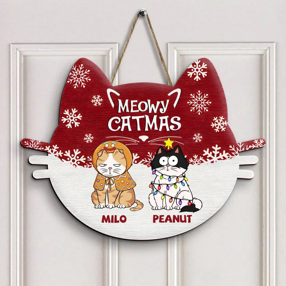 Meowy Catmas - Personalized Custom Door Sign - Christmas Gift For Cat Lover, Cat Dad, Cat Mom, Cat Owner