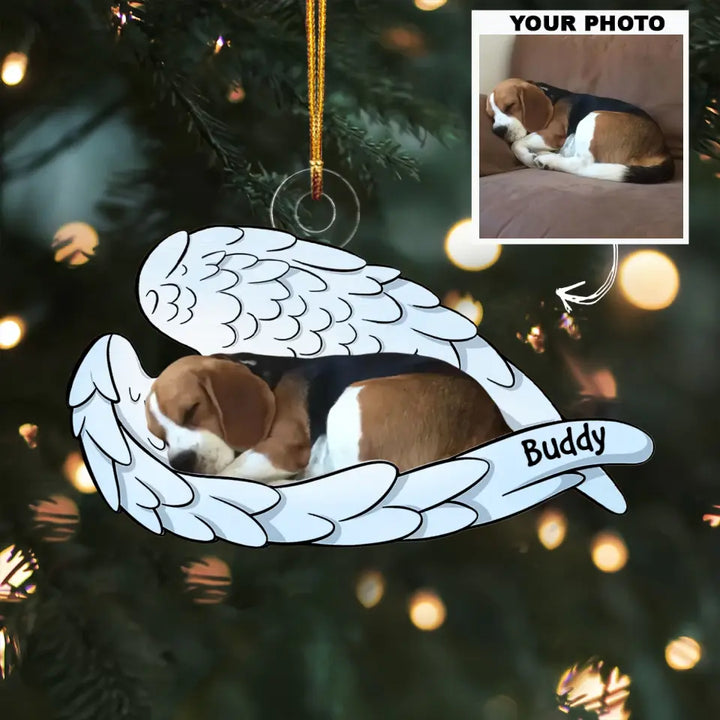 Pet On Angel Wings - Personalized Custom Photo Mica Ornament - Christmas Gift, Memorial Gift For Dog Mom, Dog Dad, Pet Lover, Pet Owner AGCPD060