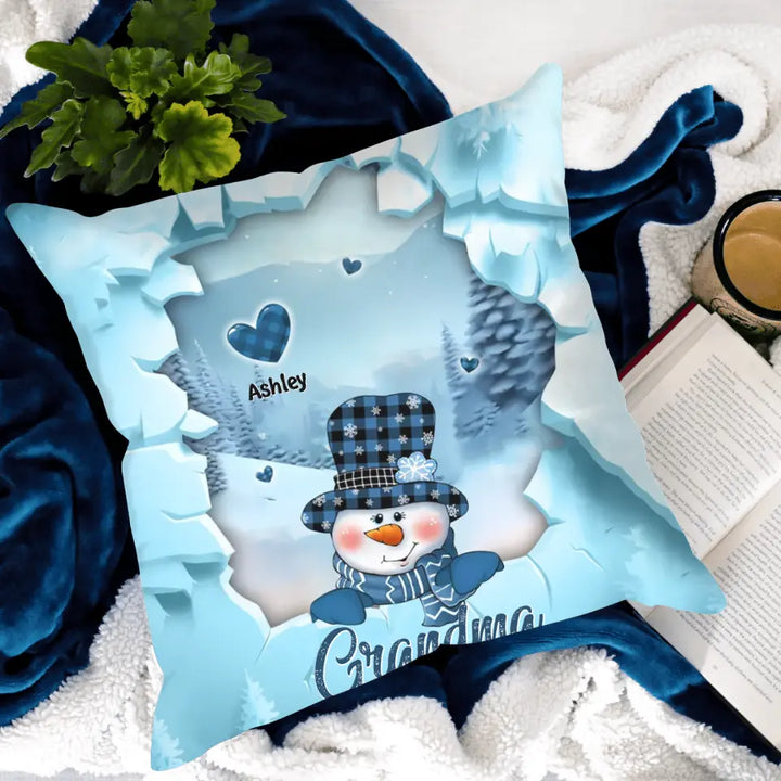 Snowman Grandma Mom Crack Pattern Heart Kids - Personalized Custom Pillow Case - Mother's Day, Christmas Gift For Grandma, Mom, Family Members