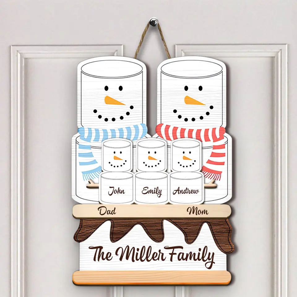 Snowman Family - Personalized Custom 2-Layer Door Sign - Christmas Gift For Family, Family Members, Dad, Mom