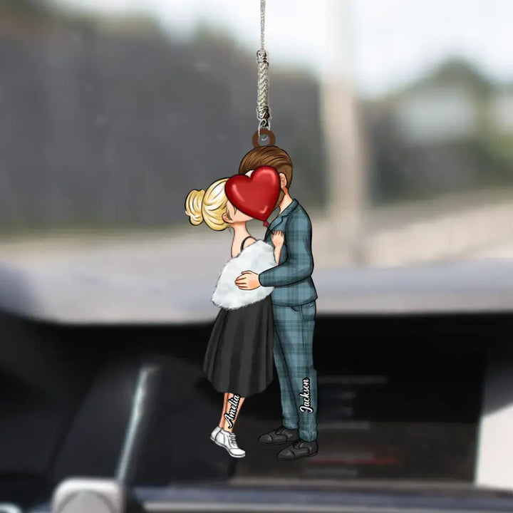 Personalized Custom Car Hanging Ornament - Anniversary, Birthday Gift For Couple - Kiss Couple AGCDM047