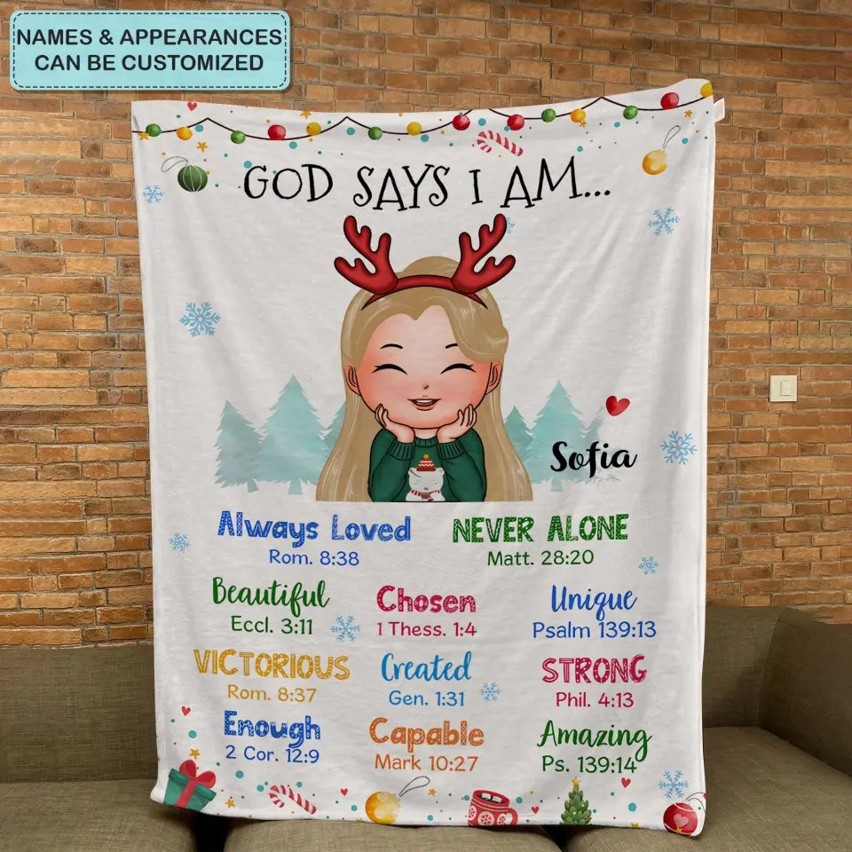 God Says I Am Always Loved - Personalized Custom Blanket - Christmas Gift For Kids, Family Members