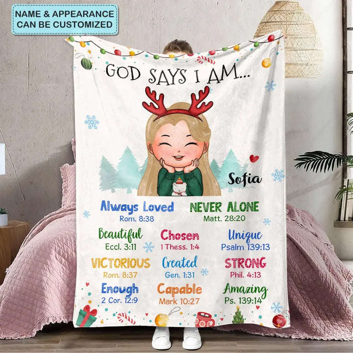 God Says I Am Always Loved - Personalized Custom Blanket - Christmas Gift For Kids, Family Members