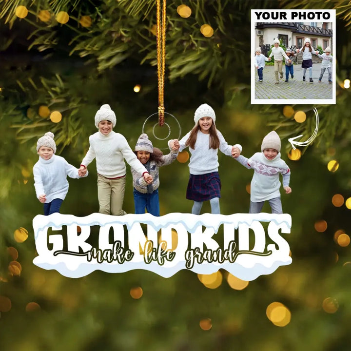 Grandkids Make Life Grand - Personalized Custom Photo Mica Ornament - Christmas Gift For Family, Family Members AGCDM043