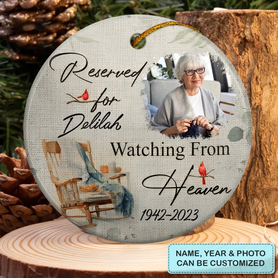 Watching From Heaven - Personalized Custom Ceramic Ornament - Christmas, Memorial Gift For Family Members