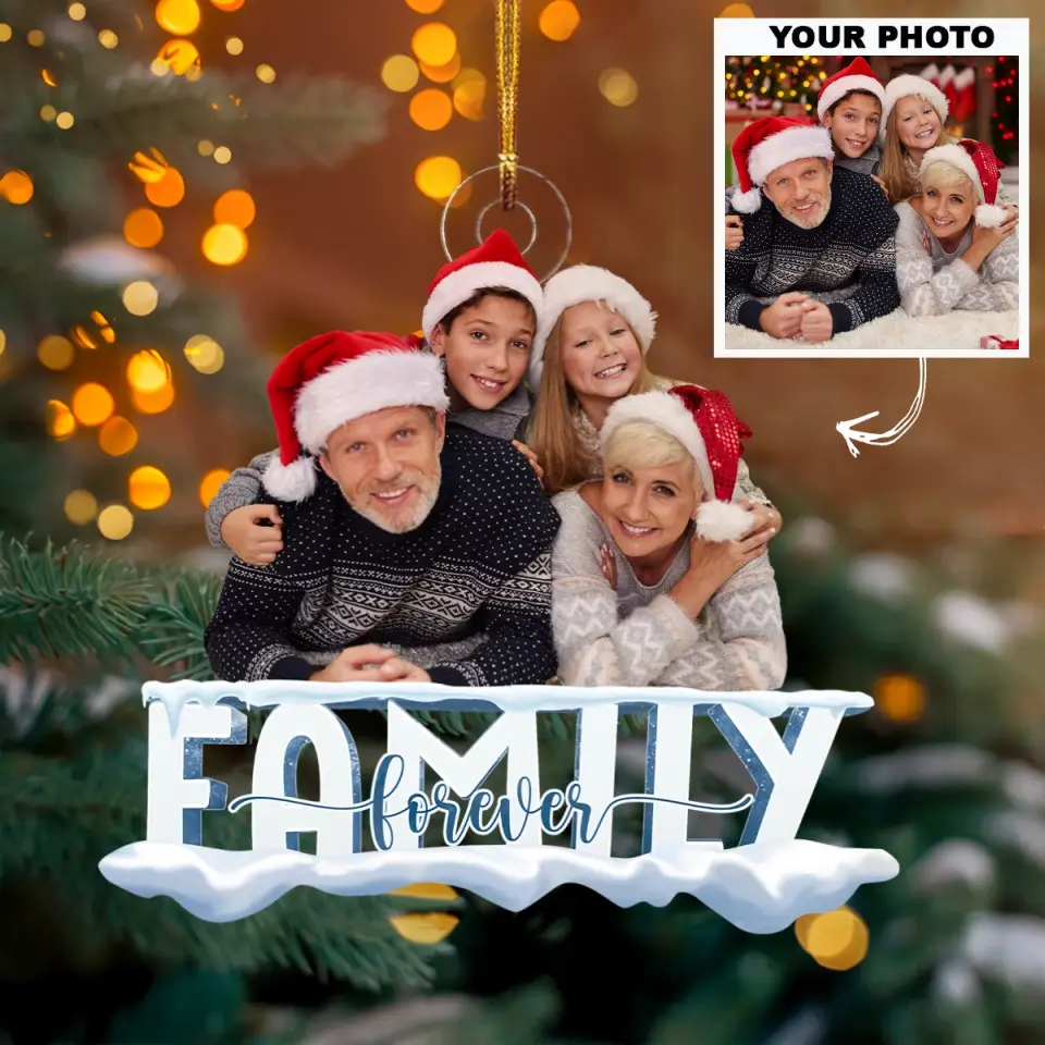 Family Forever Upload Photo - Personalized Custom Photo Mica Ornament - Christmas Gift For Family AGCDM001