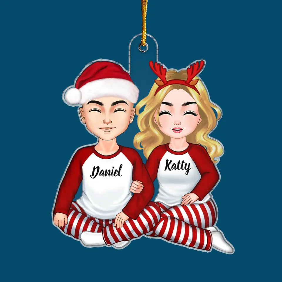 Couple Sitting - Personalized Custom Mica Ornament - Christmas Gift For Couple, Husband, Wife CLA0HD010