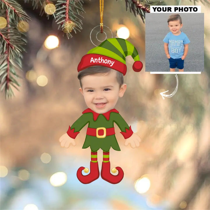 Elf Kids Christmas Photo - Personalized Custom Photo Mica Ornament - Christmas Gift For Baby, Kids, Family Members AGCDM009