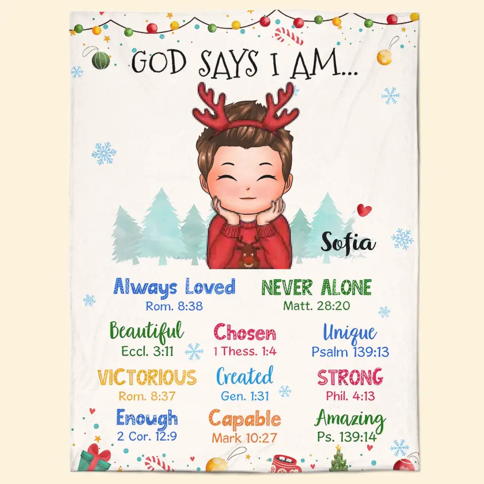 God Says I Am Always Loved - Personalized Custom Blanket - Christmas Gift For Kids, Family Members