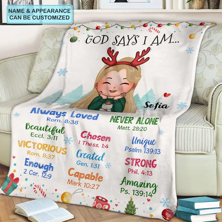 God Says I Am Always Loved - Personalized Custom Blanket - Christmas Gift For Kids, Family Members