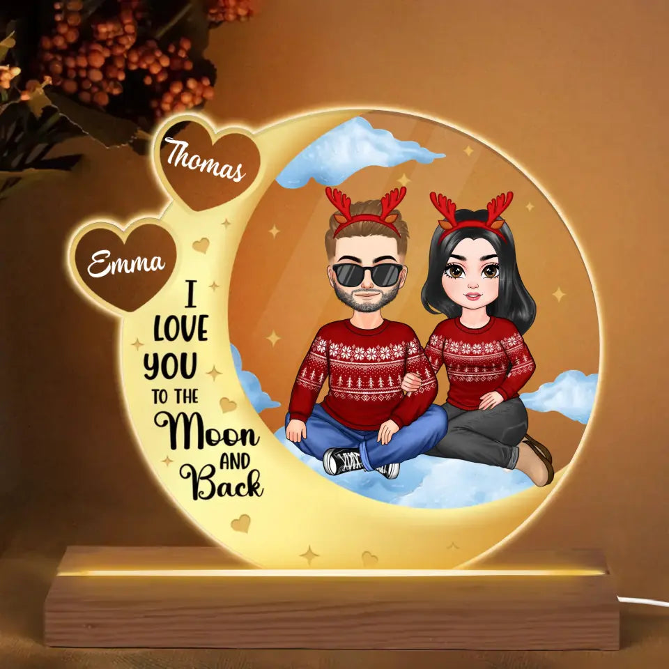 I Love You To The Moon And Back - Personalized 3D Led Light - Christmas Gift For Couple, Husband, Wife, Family Members