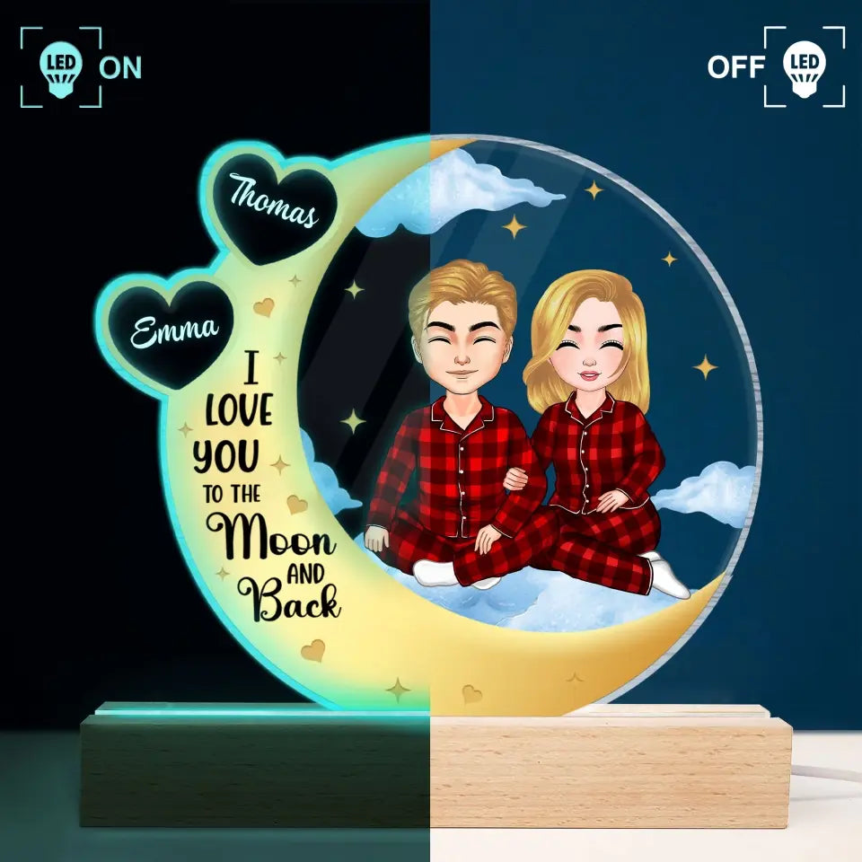 I Love You To The Moon And Back - Personalized 3D Led Light - Christmas Gift For Couple, Husband, Wife, Family Members